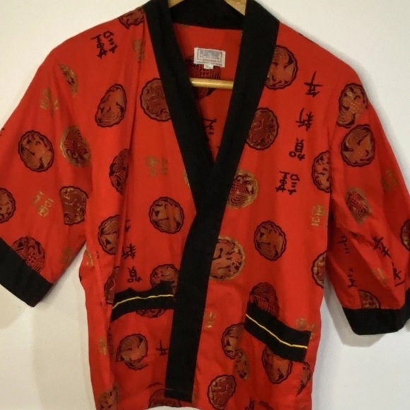 Pleetway Vintage Bold Red & Black Asian Designed (Size 13/14) Kimono Pajama Set - Picture 2 of 14